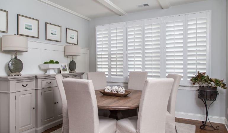  Plantation shutters in a San Jose dining room.